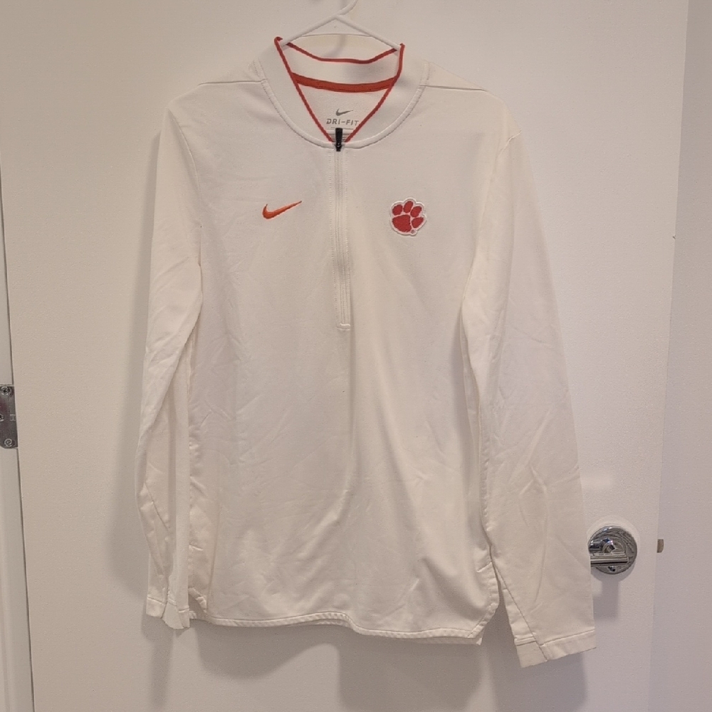 Clemson Nike White Quarter-Zip Pullover with Orange Logo Accents